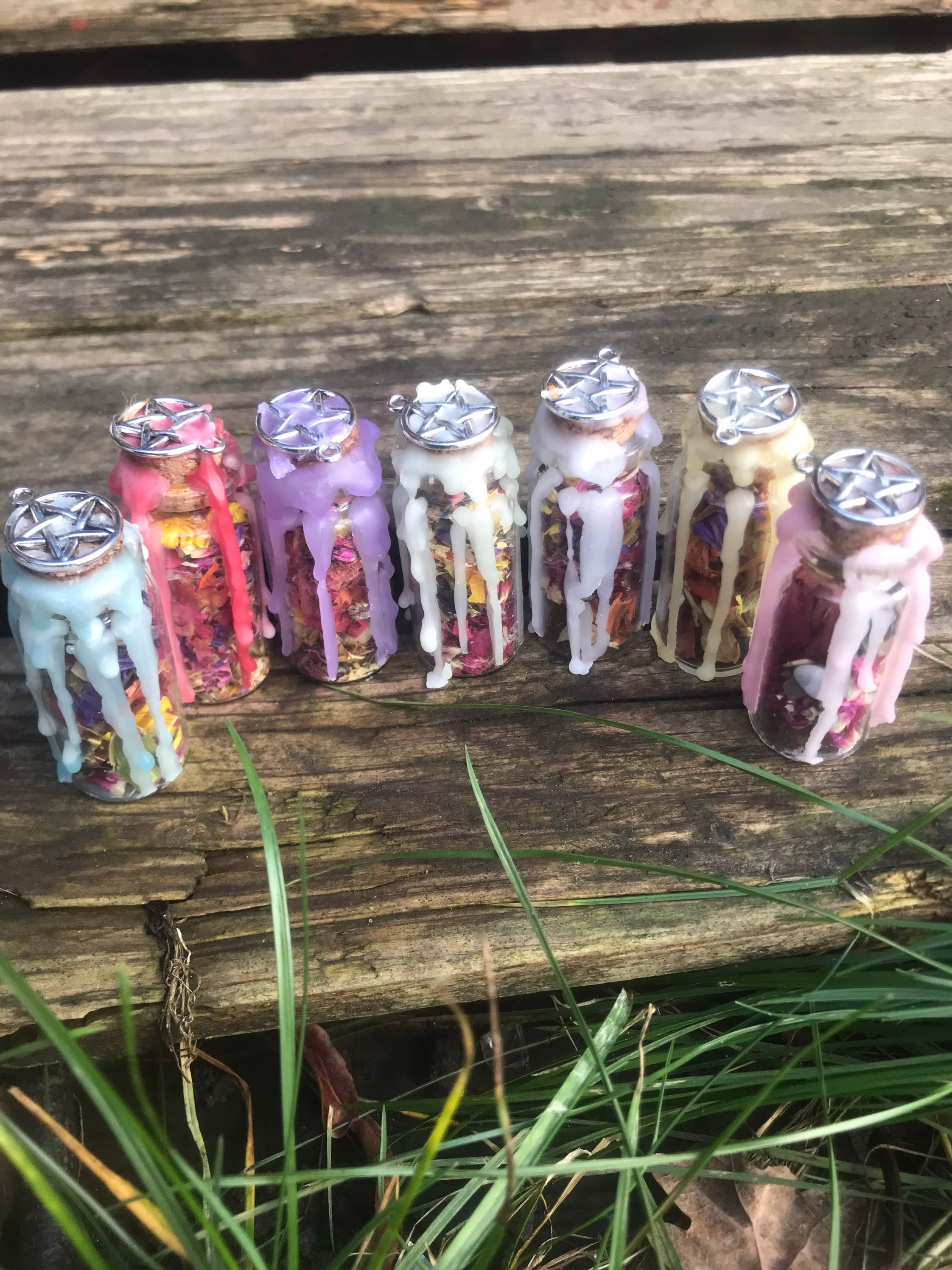 Witch Bottle Altar Tool Pentagram Wax Sealed Powerful Magic Spell Herbs Oils Crystals Etc