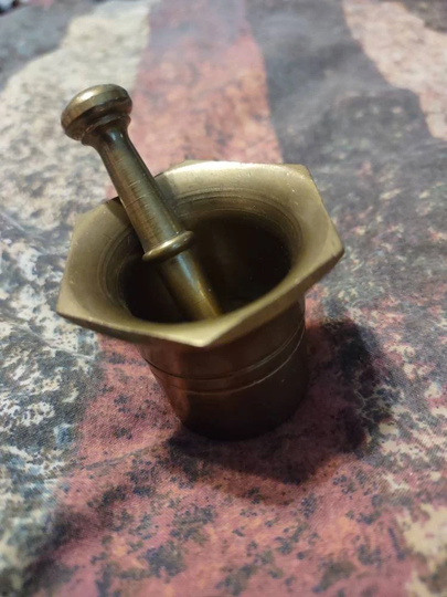 Antique Brass Mortar & Pestle, Herb Crusher, Pagan, Wiccan, Witchcraft, Spells, Kitchen Witch, Utensil Small, Spices, Cooking, Chef
