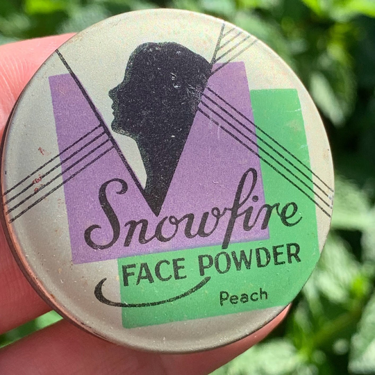 Vintage Snowfire Cream Tin | Empty - No Contents Face Powder, Peach 4.5cm Diameter 1940's