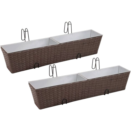 Devenirriche - Balcony Trapezoid Rattan Planter Set 80 cm 2 pcs Brown - Brown