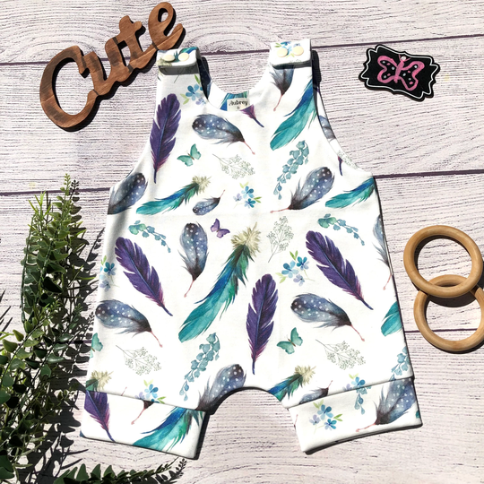 Organic Butterflies & Feathers Romper, Harlem Soft Baby Boho Floral Shorts, Toddler, Gift For Baby, Spring, Easter