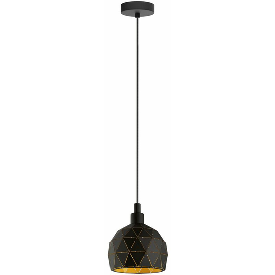 Loops - Pendant Light Black Powder Coated Inside Gold Cut Out Shade Bulb E14 1x40W