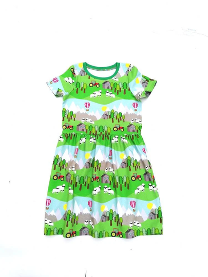 Organic Cotton Sheep Farm Playdress, Short Or Long Sleeves, Farming Print Dress, Woolly Sheep, Unisex Kids Clothes, Cute Baby Dress