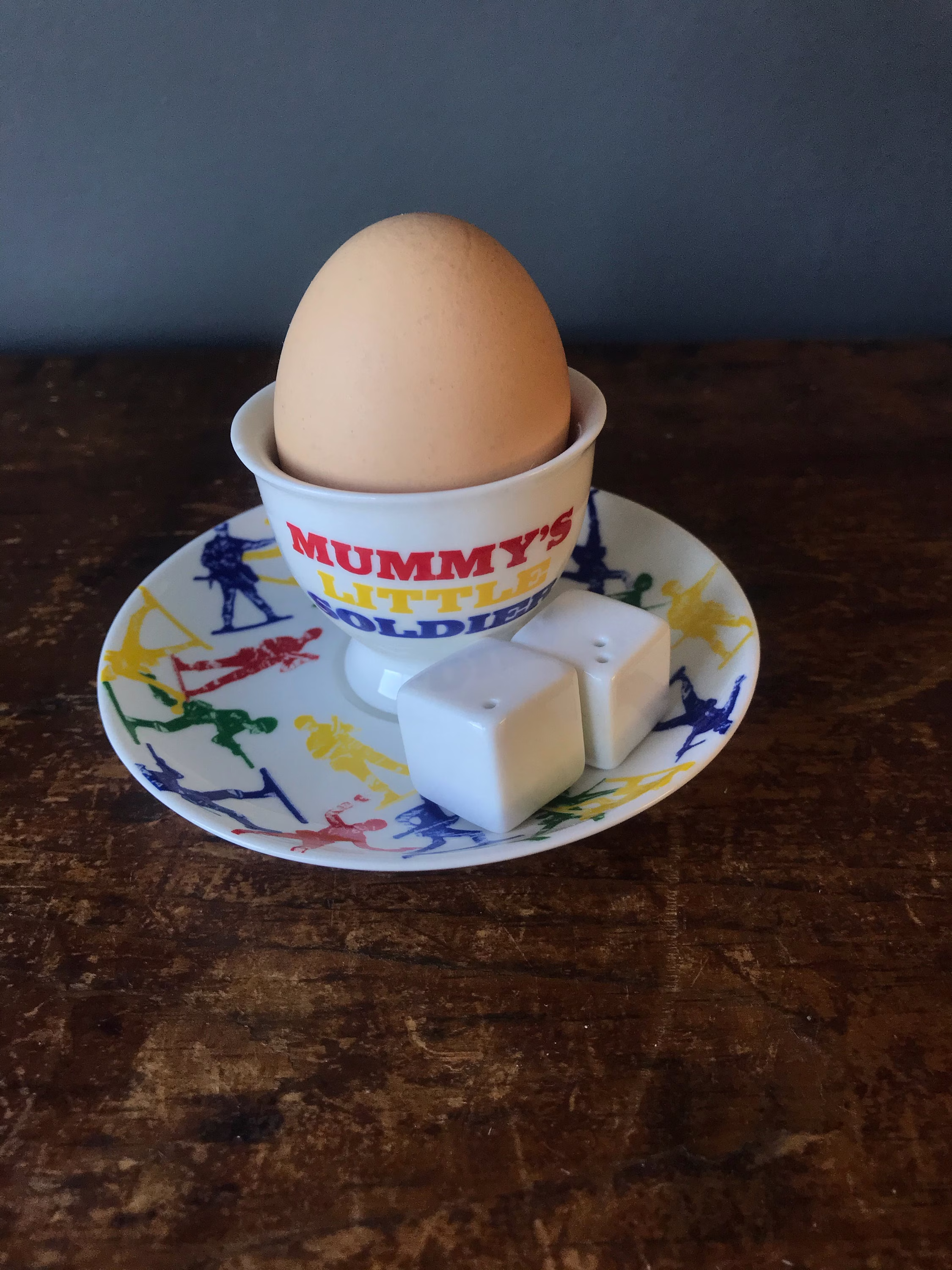 Ceramic Egg Cup With Salt & Pepper G I Joe Action Figure Fixed Eggcup