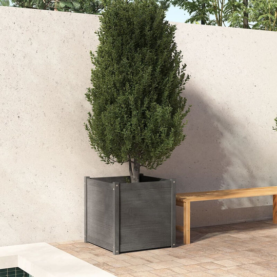 Garden Planter Grey 60x60x60 cm Solid Pinewood