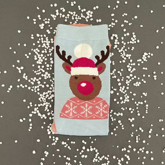 Bamboo Santa Reindeer Socks In Powder Blue