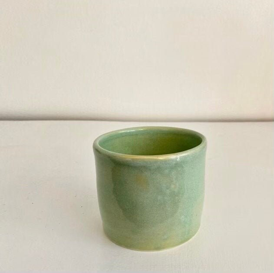 Handmade Green Ceramic Planter, Indoor Succulent Pot, Modern Cylinder Planter