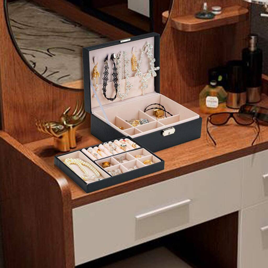 Two Layer Lockable Jewellery Holder Box Organizer