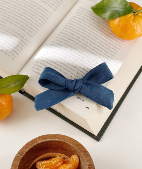 Sea Salt | Classic Hair Bow School Girl Baby Clip Cotton Linen Modern