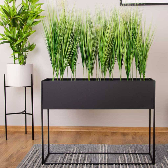 Black Very Long Metal Planter On Stand