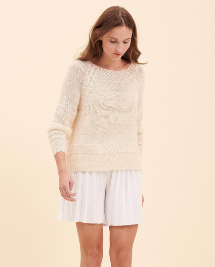 Block Striped Structured Sweater Off-White, Organic Sweater, Mohair Wool Cotton, Knit White