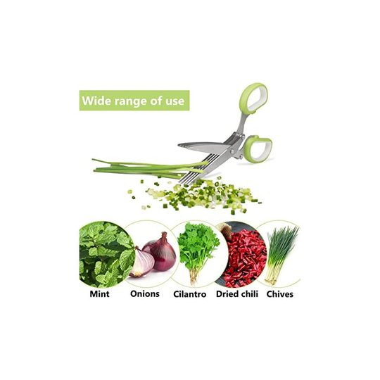 Benobby Kids - 5 Blade Grass Trimmer Scissors Multipurpose Kitchen Scissors with 5 Stainless Steel Blades, Safety Cover and Cleaning Comb Cilantro