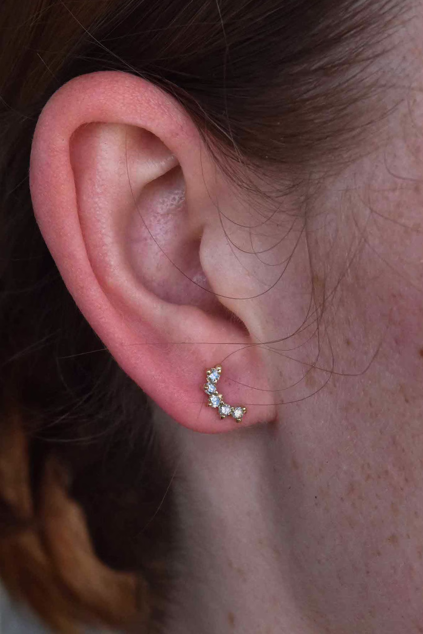 Salt & Pepper Diamond Cluster Earring Stud/14 K Solid Gold Champagne Crescent Diamond Moon Studs Modern Jewelry