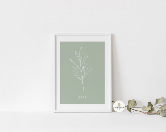 Sage Herb Line Drawing Wall Art Print | Unframed Print A3/A4/A5 Prints Home Decor Kitchen