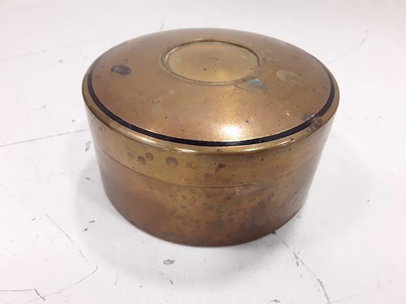 Very Rare 1925 Antique Brass Powder Compact With Push-In Mirror U.s. Patented