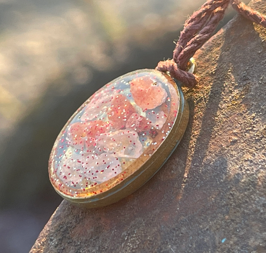 Pink Sea Salt Necklace, Gift For Beach Lover, Hippy Her, Boho Pendant, Handmade Unique Jewellery