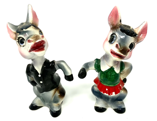 Vintage Happy Smiling Mr. & Mrs. Donkey Salt & Pepper Shakers Antique 1950's
