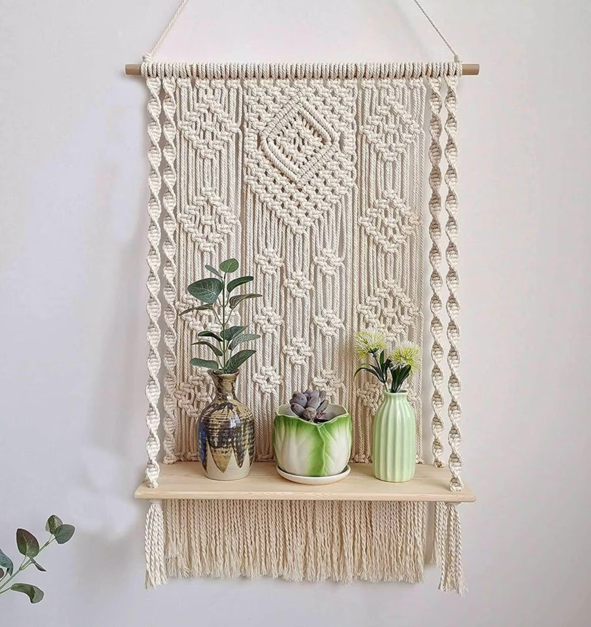 Handmade Macrame Wall Hanging Shelf Boho Indoor Rope Plant Hanger Woven Holder
