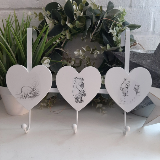 Beautiful Pooh Bear Wooden Heart Over Door Hanger. Nursery Decor. Matching Items Available