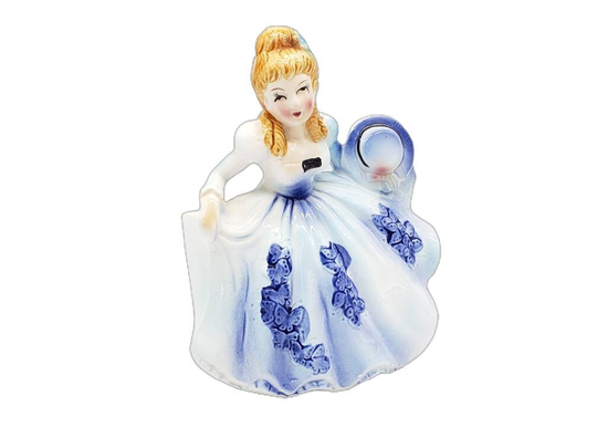 Vintage Girl Planter, in Blue Dress Figurine, Succulent Dresser Decor