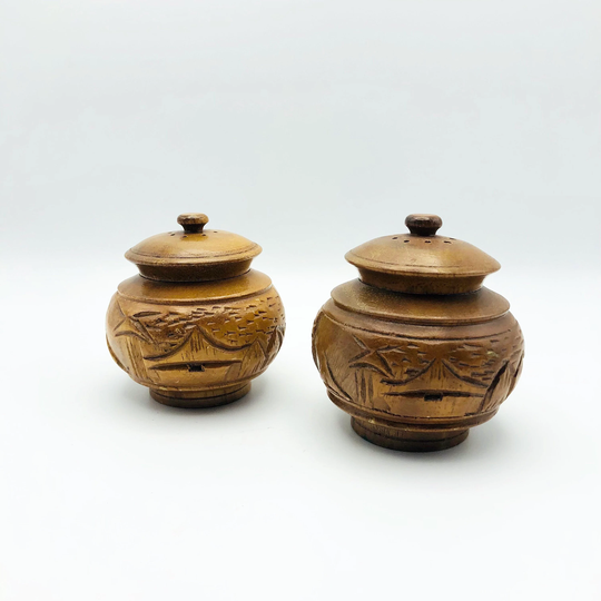 Tiki Salt & Pepper Shakers, Bar, Carved Wood, Mid Century Vintage