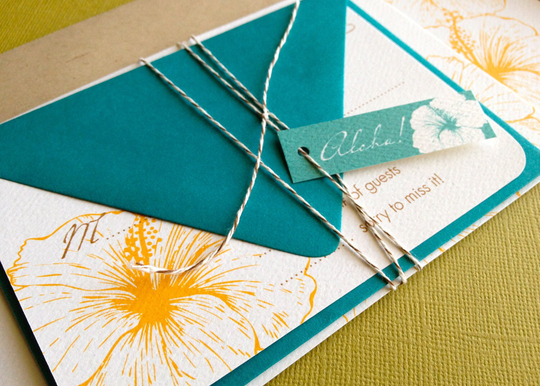 Vintage Hawaiian - Invitation Sample, Suite, Orange & Peacock Blue, Destination Wedding, Tropical Invitation, Floral