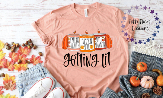 Getting Lit Shirt, Pumpkin Spice Tee, Apple Cinnamon Fall Inspired Shirt For Her, Candles Harvest Season Tee