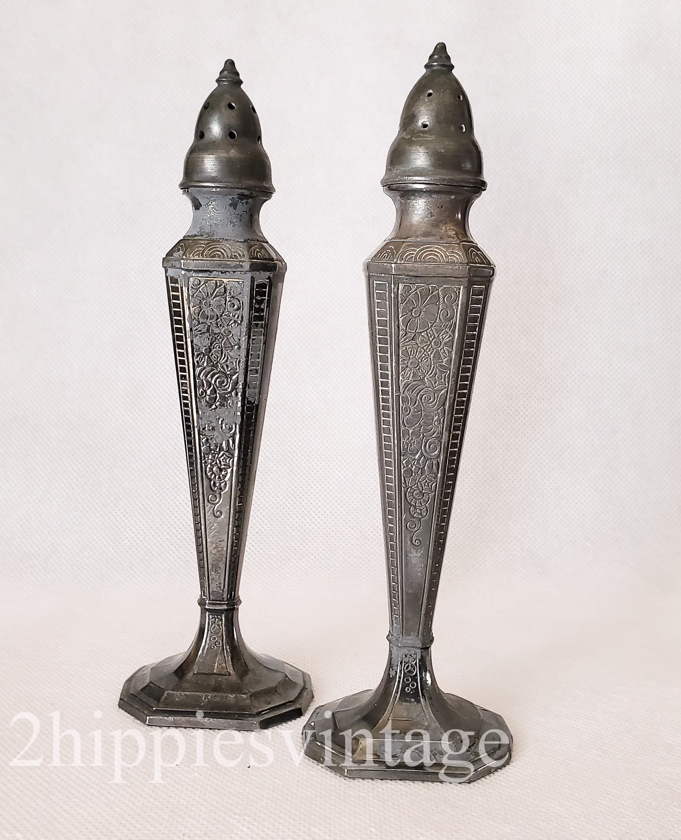 Astor By Poole Silver Company Tall Vintage Formal Salt & Pepper Shakers
