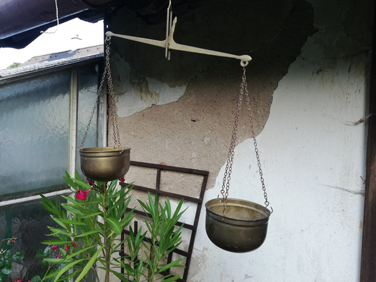 Ornamental Scale Made Of Brass As A Flower Pot. Vintage From Austria