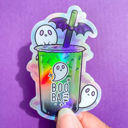 Stickers - Ghost Matcha Boba Tea Sticker Holographic