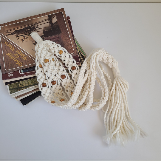 Macrame Plant Hanger, Vintage Cream Pot Handmade, 70's Style