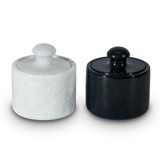 Salt Cellar & Seasoning Holder Keep Spices Fresh, 2 Pieces Set Black White Marble Container For Herbs Sugar Cellar