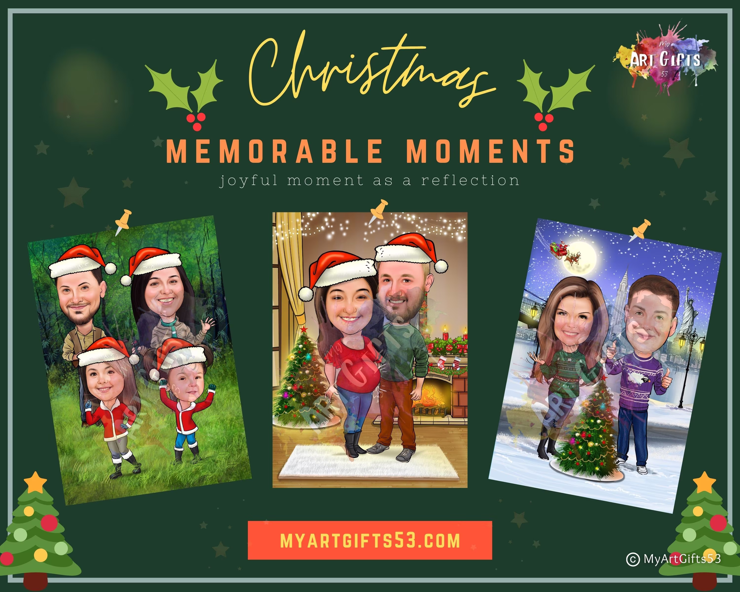 Seasonal Holiday Cards & Caricatures - Custom Made Art