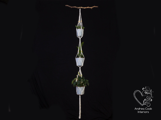 Macrame Plant Pot Hanger - Three Level Flower Hanger, Macrame, Natural Cotton Woven, Single