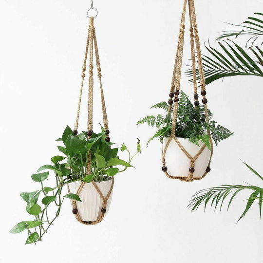 Plant Hanger Indoor Planter Hanging Basket Flower Pot Holder Jute Rope with Beads