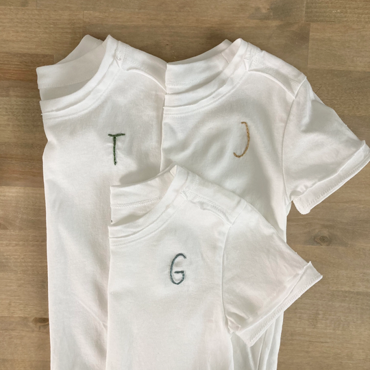 Organic Cotton Custom Embroidered Initial Toddler T-Shirt- Personalized - Hand Unisex Tee Neutral Boy Girl Kids Monogram