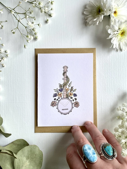Banjo Flowers Blank Card