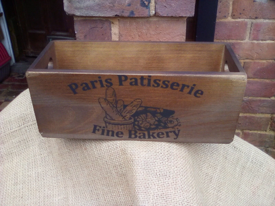 Gorgeous Rustic Wooden Paris Patisserie Storage Box. 28cm X 11 cm