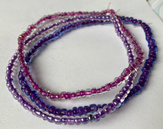 Purple Seed Bead Stretchy Anklet Stack - Stackable Elasticated Anklets Set Beach Jewellery