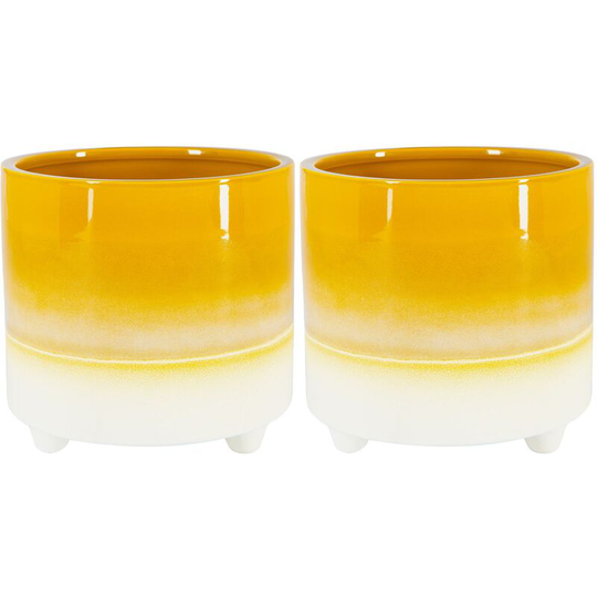 Reactive Glaze Footed Plant Pots - 18cm - Mustard - Pack of 2 - Nicola Spring