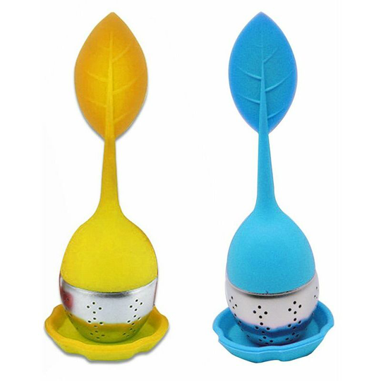 Loose Tea Infuser Stainless Steel Long Handled Strainer Silicone Handle Mesh Ball Tea Filter Kitchen Gadgets Yellow+Blue