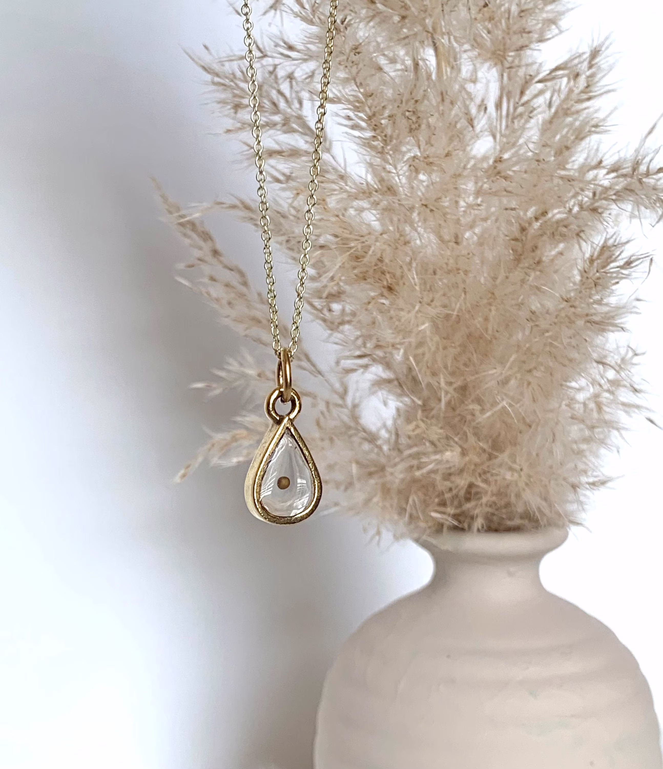 Custom Made Mustard Seed Necklace - Tear Drop Pendant Gold
