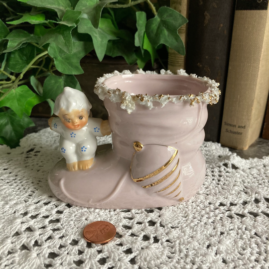 Vintage Pink Baby Bootie Planter