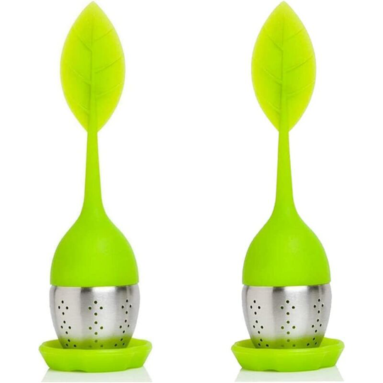 Tea Infuser, 2 Pieces Silicone Tea Infuser, Infuser Tea Leaves, Tea Strainer, with Silicone Handles, Modern Leaf Design, for Straining Tea (Green)