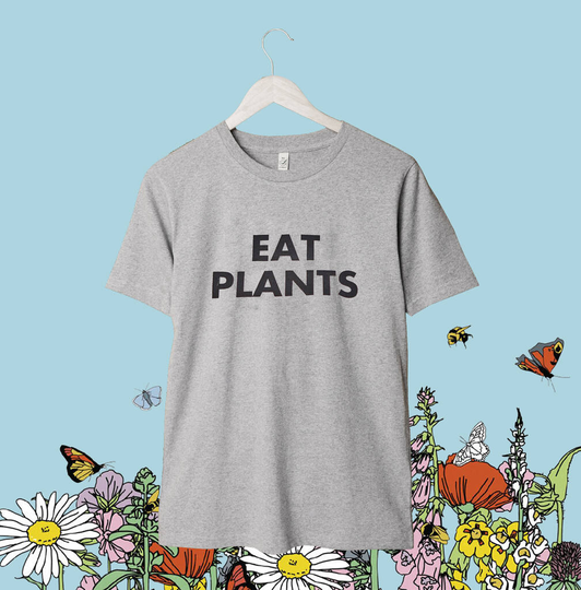 100% Organic Grey Unisex T Shirt 'Eat Plants'