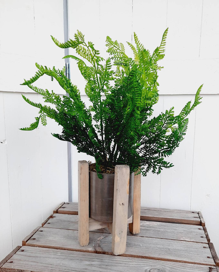 Faux Fern Plant in Metal & Wood Planter