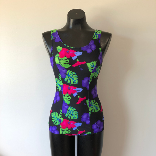 Vintage One Piece Swimsuit/Hawaiian Hibiscus Flower Pattern Vacation Wear Summer Bathing Suit Pin Up Rockabilly Festival