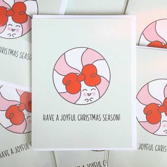 Cute Peppermint Christmas Card, Kawaii, Blank Holiday Candy Boxed Cards, Merry Christmas