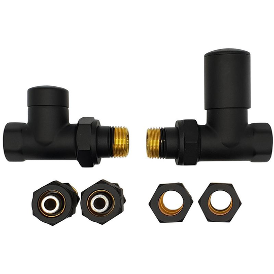 Straight Black Powder Coated Brass Antique Brass Regulating + Lockshield Valve Radiator Set + Copper (Cu) and PEX Connectors