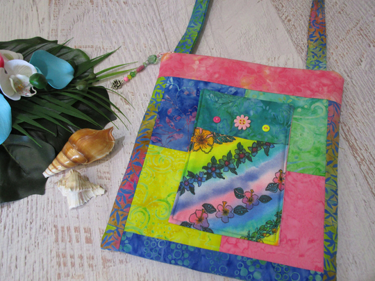 Hawaiian Sunset Rainbow Flowers Batik Watercolor Shoulder Bag~ Tropical Beach Colorful Batiks Purse~ Lover Ipad Bag